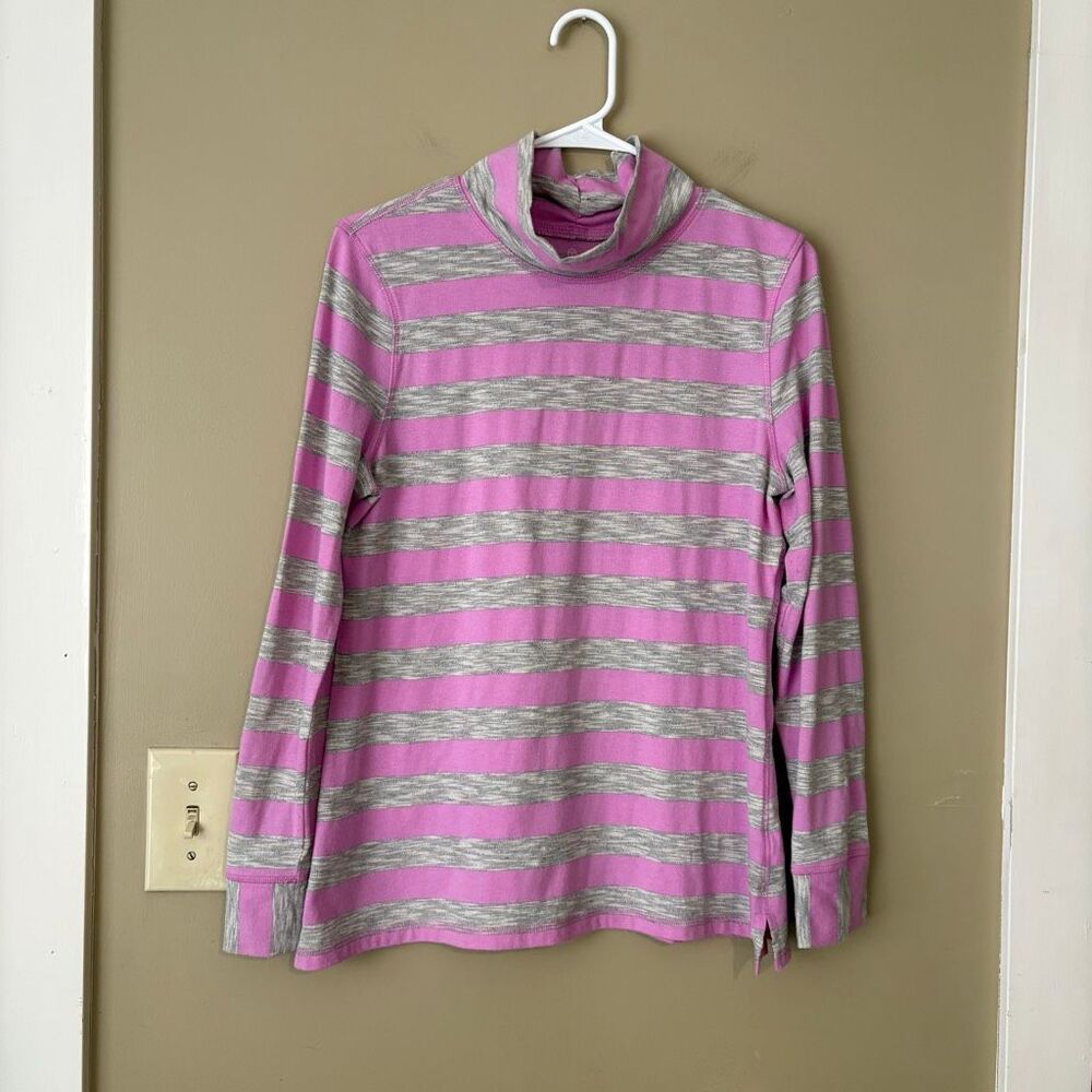 T by Talbots Lilac Purple Gray Striped Mock Neck Long Sleeve Top Petite Large